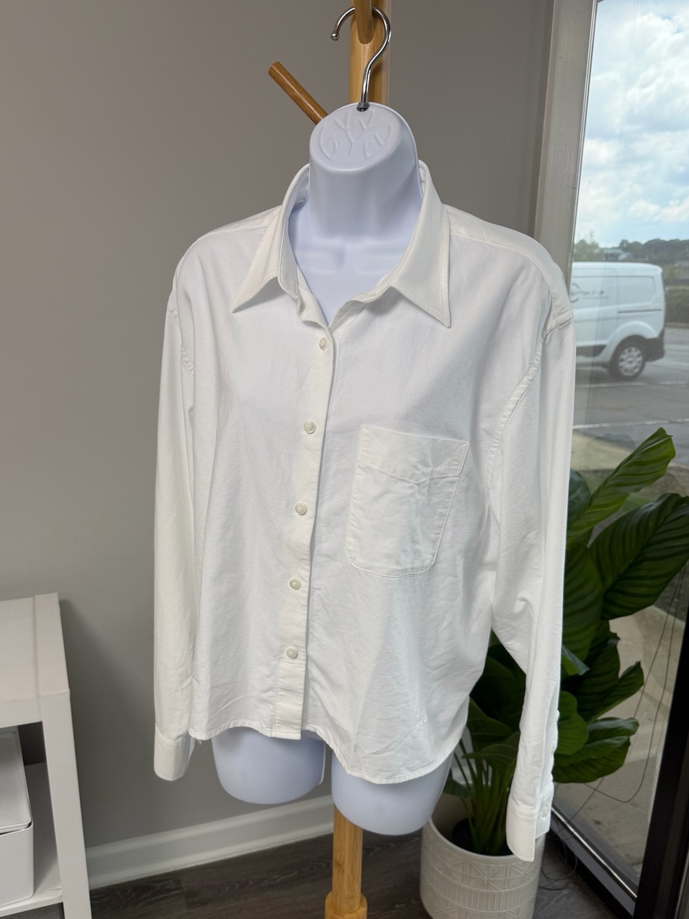 JW ANDERSON White Casual Oxford Button-Down Boxy Cropped Shirt SZ XL